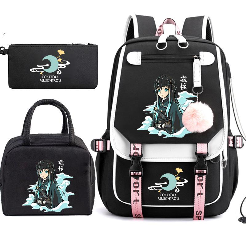 Riman Printed Pencil Bag, Lunch Bag, Schoolbag, Three-in-one, Elementary, Junior High and High School Students Travel Backpack