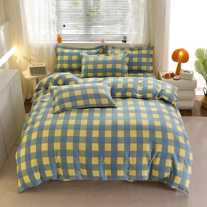 Autumn Winter Pure Cotton Brushed 4 Piece Bedding Set Simple Striped Thick Bed Sheet Duvet Cover All Cotton Bed Supplies 3 Piece Set With Pillowcase