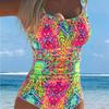 1011 European and American New Split Swimsuit Women's Slim-fitting Sleeveless Printing One-piece Printing Tight-fitting