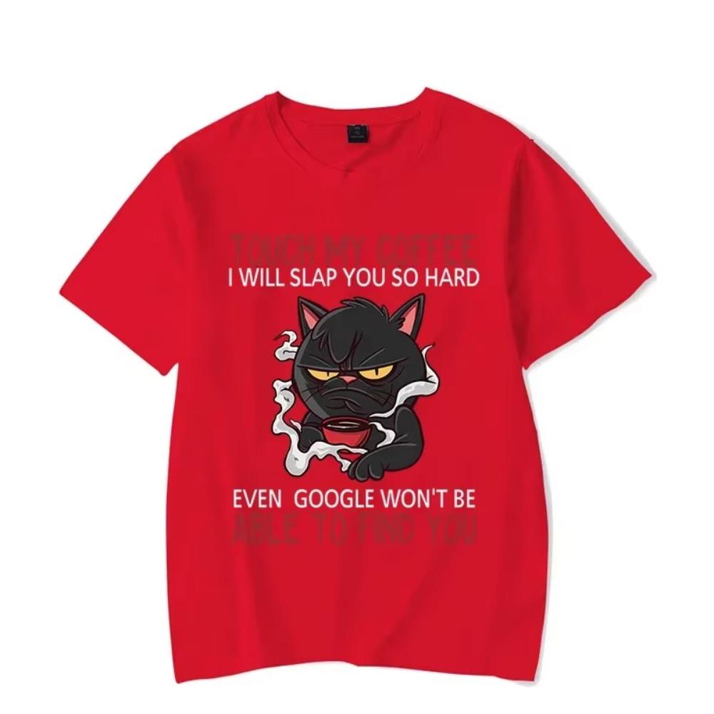 Kawaii Katze T-Shirts Tops Fass meinen Kaffee an, ich werde dich so hart schlagen Grafik T-Shirt Lustiges T-Shirt Mode Harajuku T-Shirt Streetwear
