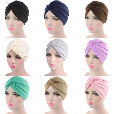 Einfarbige, plissierte Frauen-Krebs-Chemo-Mütze, Mütze, Turban, Kopftuch