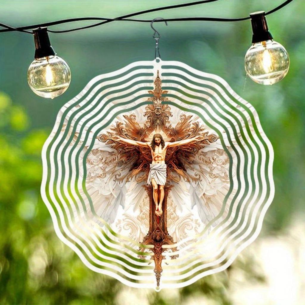 1pc - 2D Mandala Wind Chime with Jesus Christ Design - Rotating Artistic Ornament for Garden