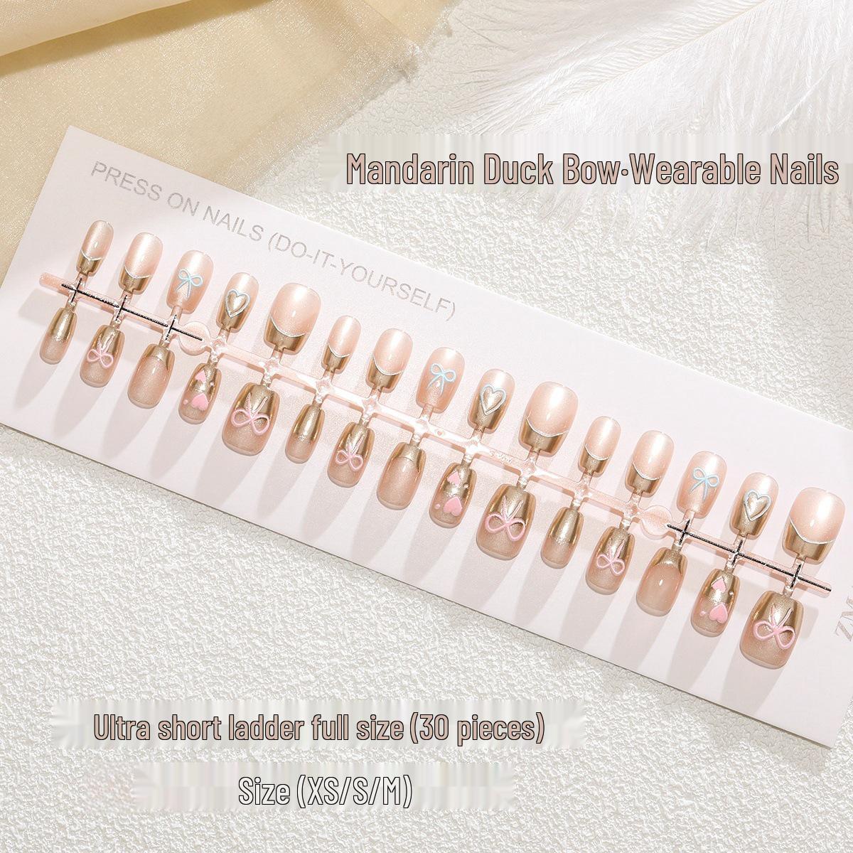 

Yuan Yang Bowknot Gilded Heart Nail Tips - 30 Piece Set XS/SM Full Set M