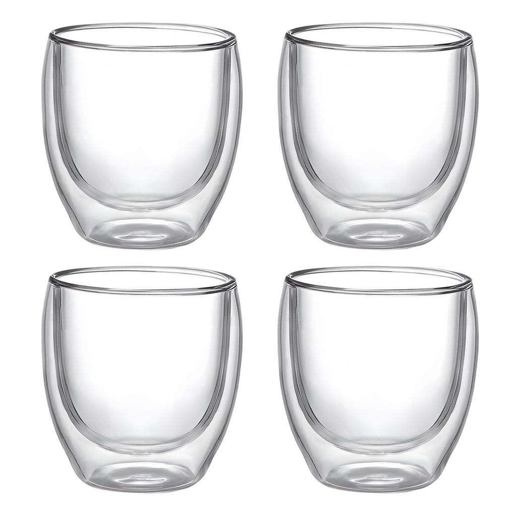 4PCS Glass Coffee Mugs , Double Wall Insulated Thermal Cups, Clear Glass Coffee Cup for Tea/Juice/Milk, Cappucino Espresso Mug