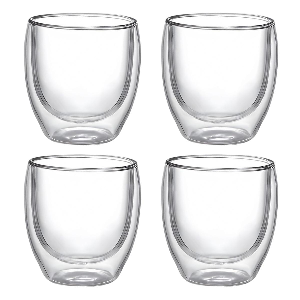 4PCS Glass Coffee Mugs , Double Wall Insulated Thermal Cups, Clear Glass Coffee Cup for Tea/Juice/Milk, Cappucino Espresso Mug