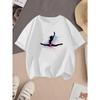 European Sizes Girls' Cotton T-Shirt with Ballet Dancer Graphic Print - Soft Stretch Round Neck Summer Casual Top