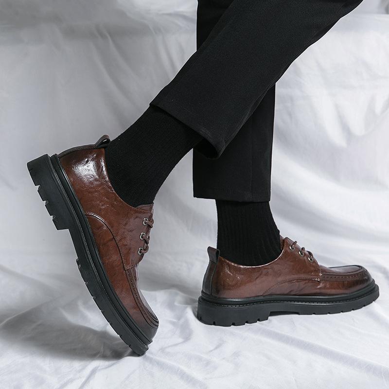 Platform casual leather shoes men's business personality round head leather shoes men's travel 2025 shoes men's business lace-up youth