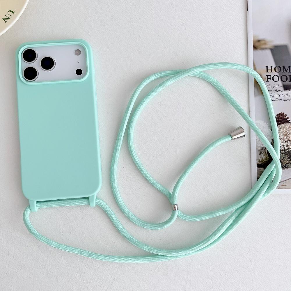 Matte Silicone Soft Case For iPhone 17 Pro Max Air 16 15 13 12 11 14 Plus Crossbody Lanyard Necklace Anti-Lost Cord Strap Cover