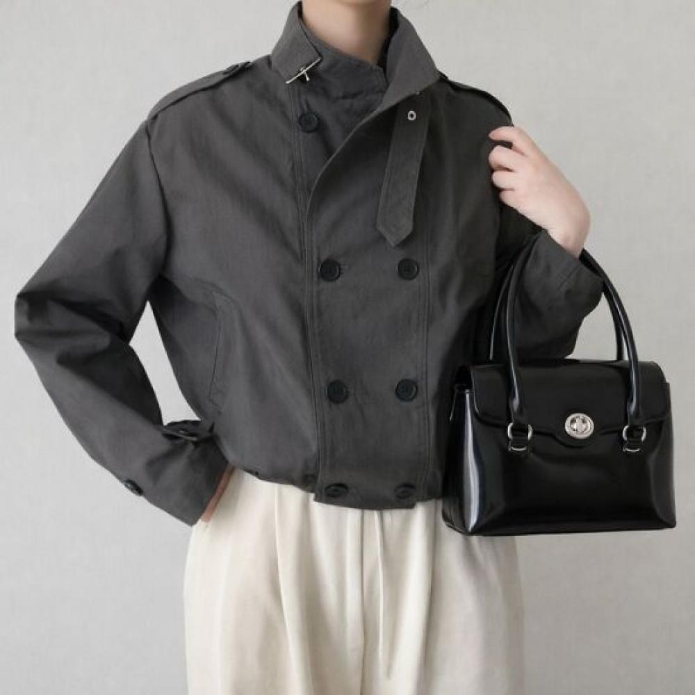 Mizqz High Neck Double Button Trench Short Jacket