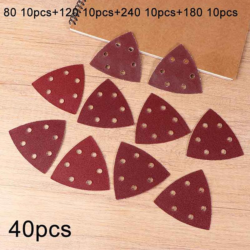 40Pcs Triangular Sanding Pads 6 Holes Detail Sander Sandpaper Grits 80+120+180+240 Perfect For Delta/Multi-Grip Sanders