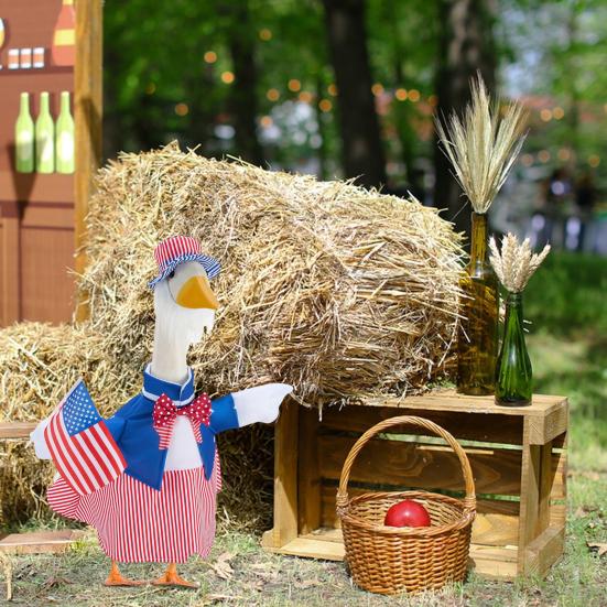 1 sada Oblečení pro zahradní husu ke Dni nezávislosti 4. července Festival Vlastenecká venkovní zahradní párty Dekorace sochy husy Oblečení pro převlečení
