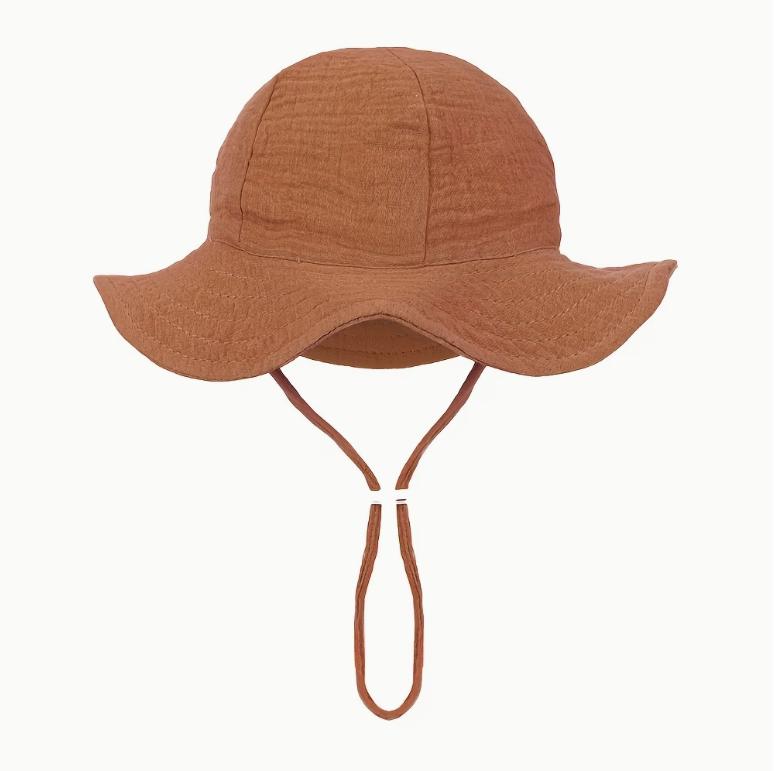 

Spring Summer 0-3Y Boys And Girls fisherman s Hats Adjustable Gauze Caps Infant Bucket Caps Cute Solid Beanies One Size кавовий