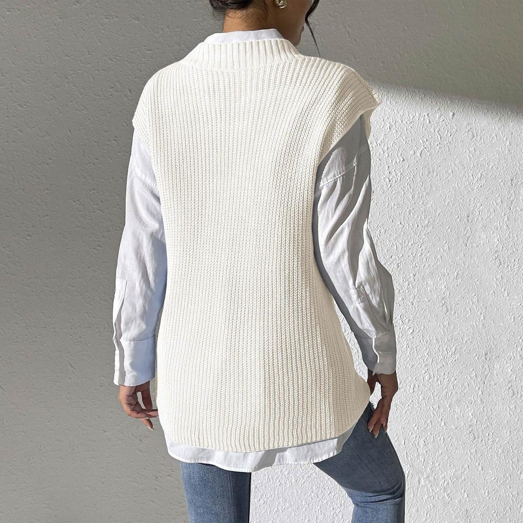 Dámská jarní a podzimní nová vesta s výstřihem do V, pletená vesta, bunda s perlovým zdobením