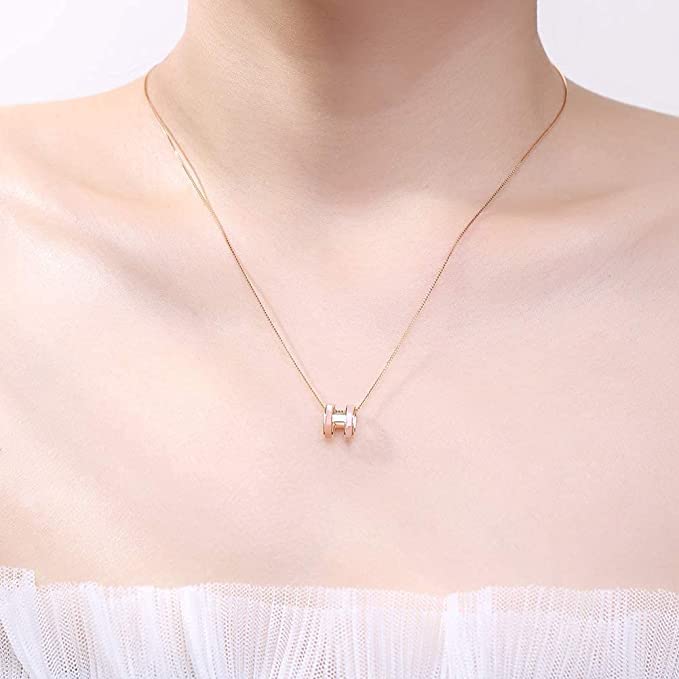 Pure Silver Necklace for Popular Pink White Mother of Silver 925 Fashion Accessory [Rockyu] Women, Brand, Gold, Pearl, Zirconia, Ring, H-Shaped