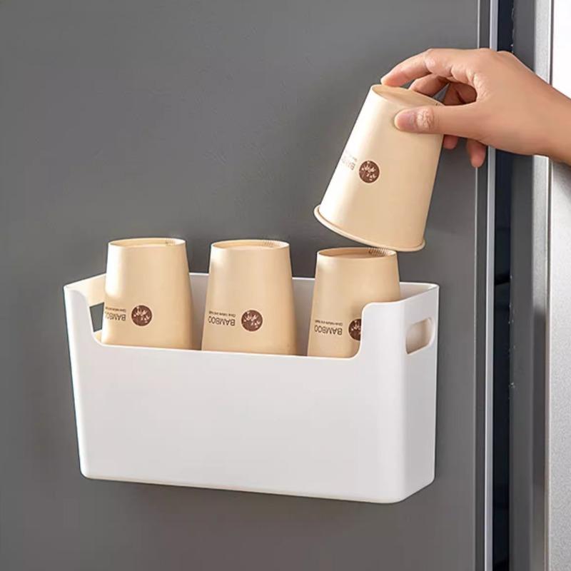 Kitchen Sundries Storage Boxes Cabinet Door Punch-Free Plastic Wrap Organization Bins Home Bathroom Wall Mounted Toiletriy Shelf