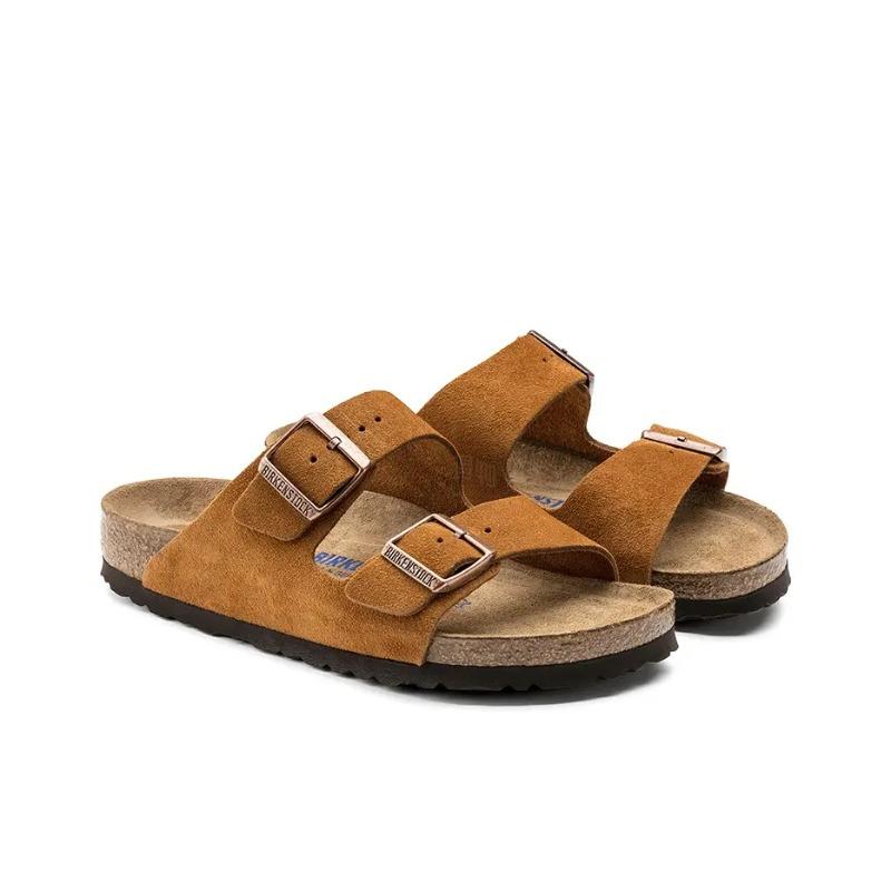 Birkenstock Unisex Suede Comfort Round Toe Thick Sole Metal Buckle Slide Sandals Brown Narrow Fit 1009527 36