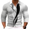 Men's Casual Gradient Button Up Long Sleeve Polo Shirt Fashion Sweatshirt