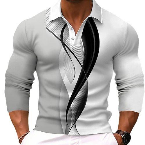 Men's Casual Gradient Button Up Long Sleeve Polo Shirt Fashion Sweatshirt