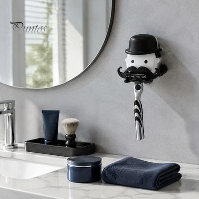 Wall Mounted Razor Rack Cartoon Gentleman Shaver Holder, Punch-free Adhesive Storage Hook Rack, Waterproof Manual Organizer