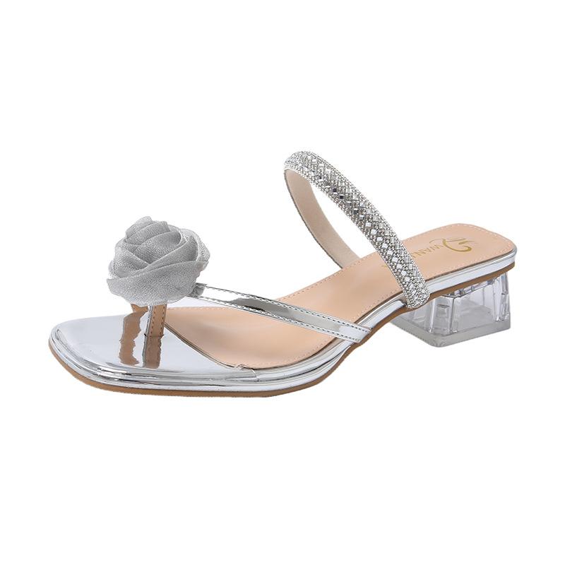 

Camellia set toe high heel cool slippers women s 2025 summer Korean version new rhinestone fashion crystal cool slippers women 40 срібний