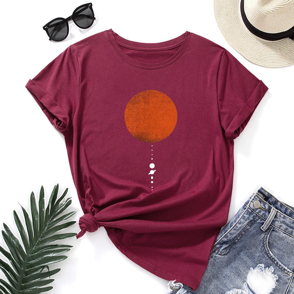 Women's Moon Planet Printed Loose Round Neck Short Sleeved T-shirt for Women Shirt