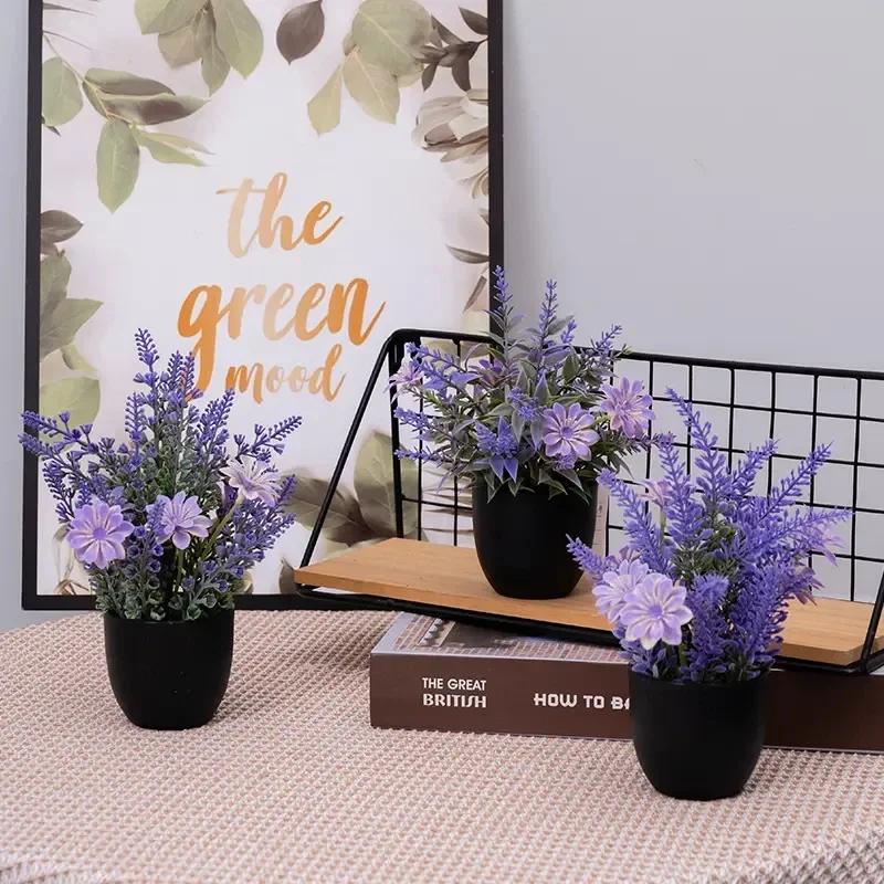 Latests Models Nordic Style Simulated Pottery Plant Purple Lavender Bonsai Desktop Living Room Fake Flower Decoration Creative