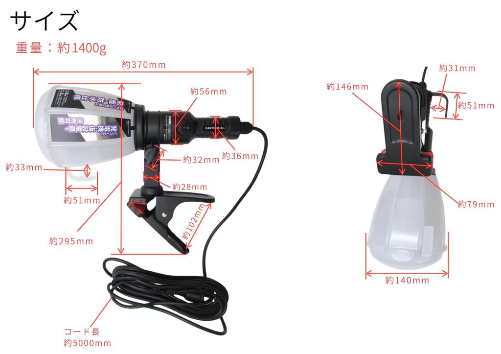 Takagi EARTH MAN LED Clip Light for Work 35W Omnidirectional Illumination 360 Degree Type Sturdy Steel Clip Lumens Work Light Lighting Nighttime Dark