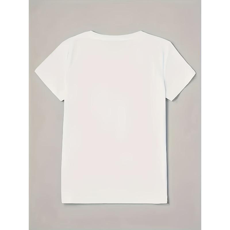 Mărimi europene Imprimeu text Tricou de damă cu gât rotund, mânecă scurtă, pentru primăvară/vară, Stil casual de stradă, Cadou de vacanță, Ținută pentru întâlnirea cu prietenii