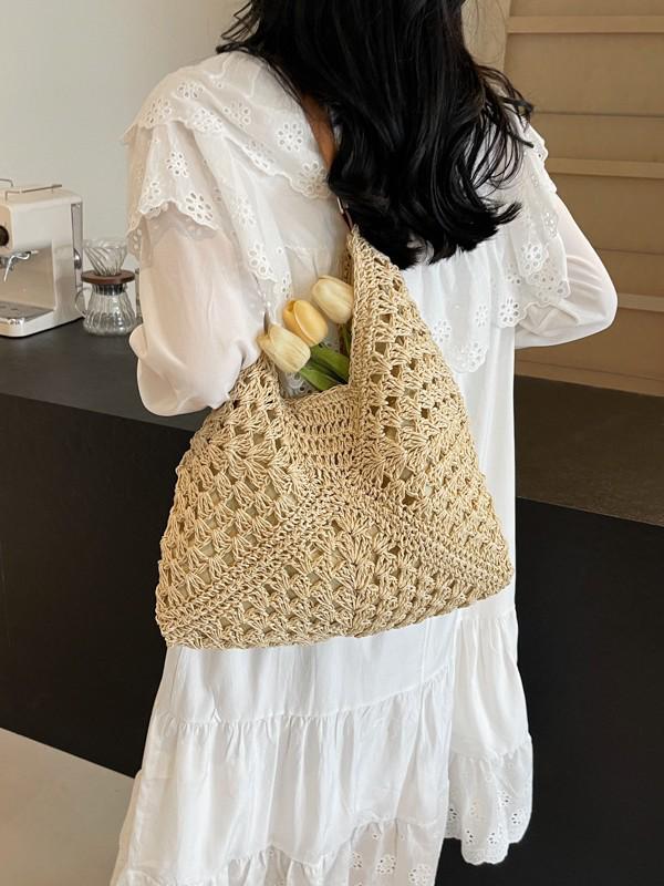 Summer Straw Woven Beach Bag - Large Capacity Shoulder Bag for Travel & Commuting