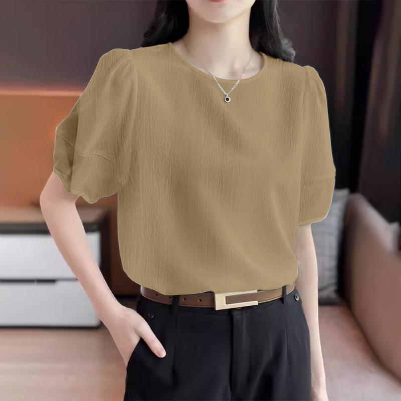 

ZANZEA Женская летняя повседневная блузка с круглым вырезом и коротким рукавом S хаки