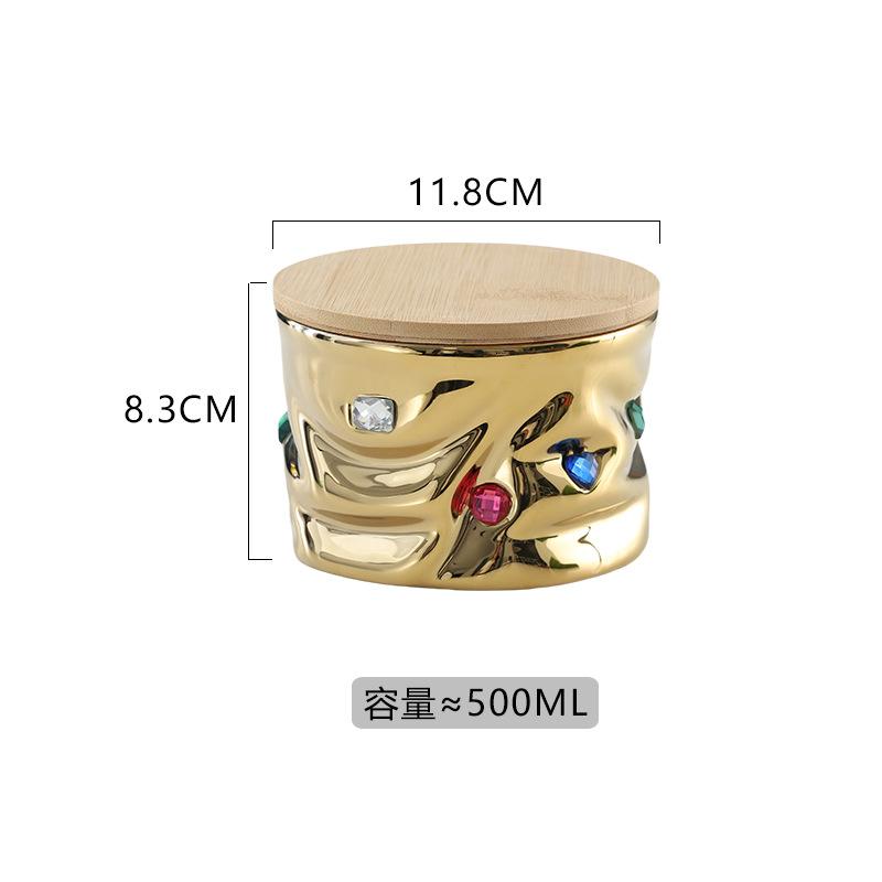 Creative Gemstone Inlaid Ceramic Sealed Jar with Lid, Household Candy Jar, Food Storage Container, Kitchen Storage Box