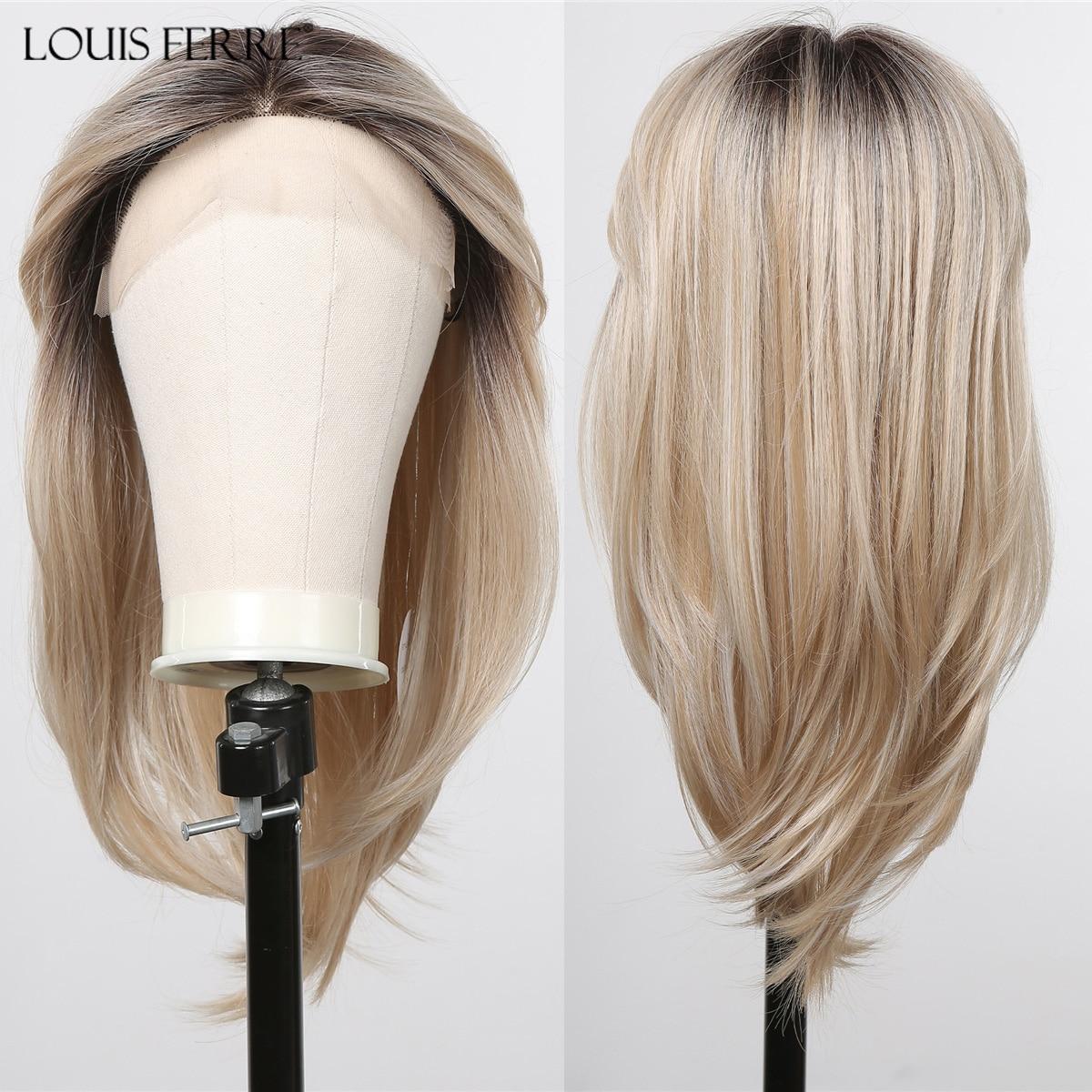 

LOUIS FERRE Коричневый блондин Ombre Синтетический парик спереди, длинный прямой парик из искусственных волос для женщин, повседневный парик для косплея, кружевной парик с челкой
