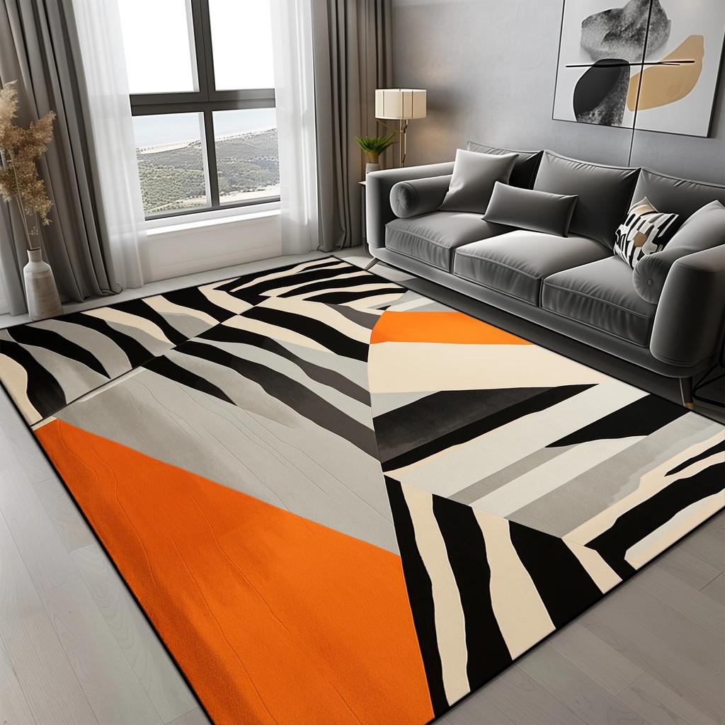 Orange Geometric Carpet for Living Room Modern Luxury Decoration Home Rugs for Bedroom Big Size Non-slip Easy Cleaning Floor Mat