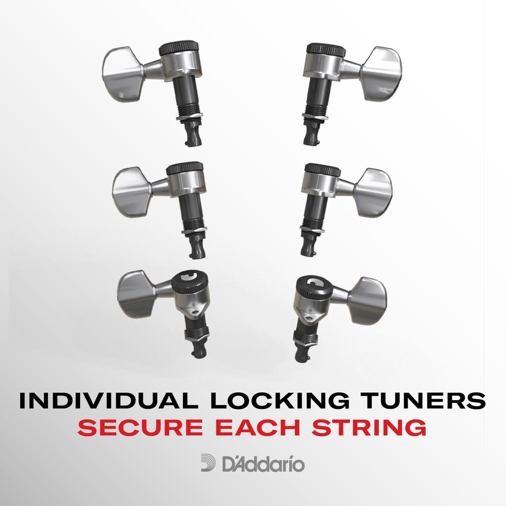 Tuning Machines with String Cutter and Locking D'Addario Auto-Trim Built-in Function, Black, PWAT-6R2 (In-Line)
