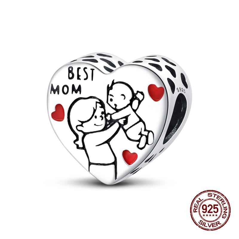 Copper Heart Dog Cat Warm Family Charms Beads Fit 3Mm Original Bracelets Fine Diy Mother'S Day Jewelry Gift