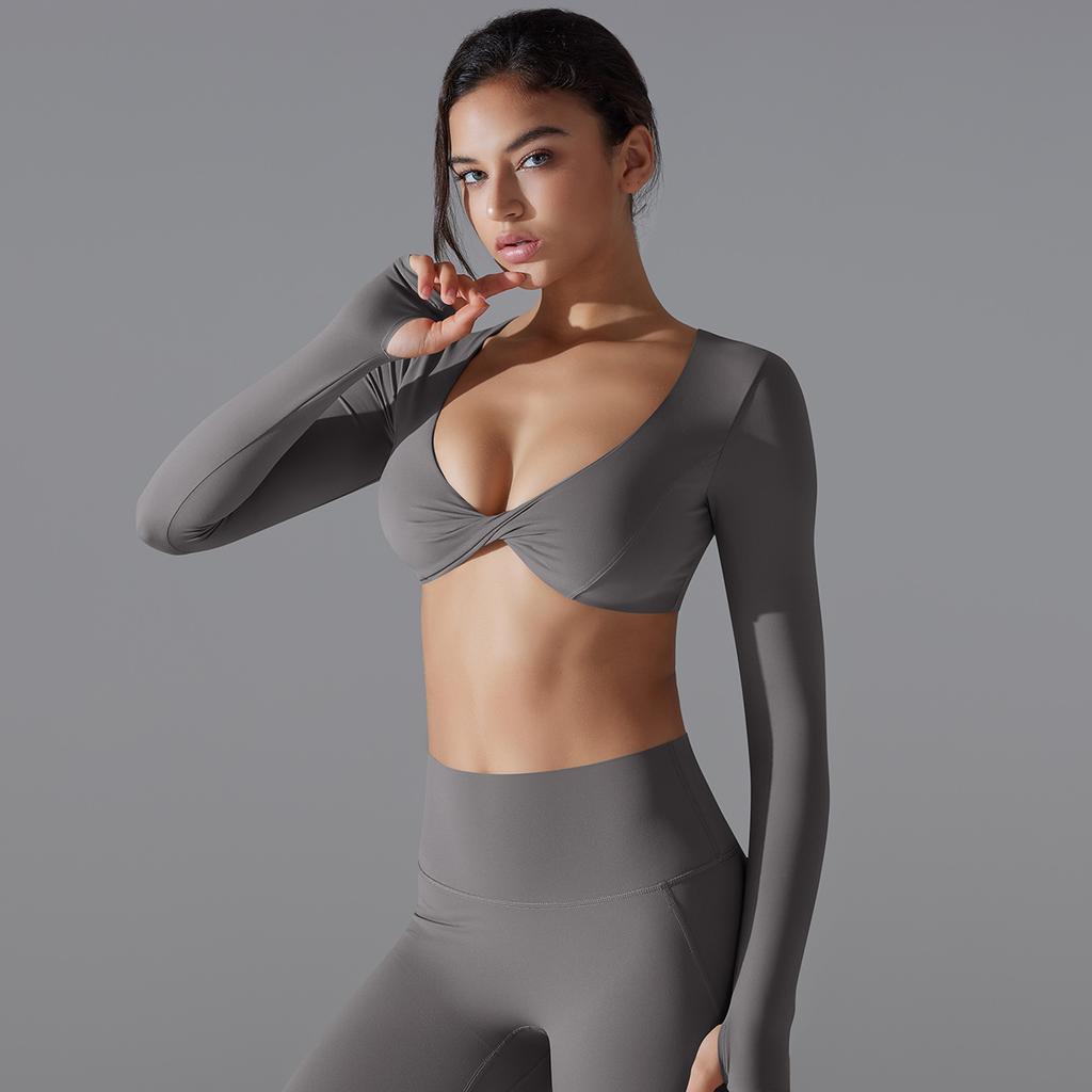 Yoga Clothing Trend Sports Gathering Long Sleeved Solid Color Slim Fit Elastic Fitness Shaping Running Training Top For Women