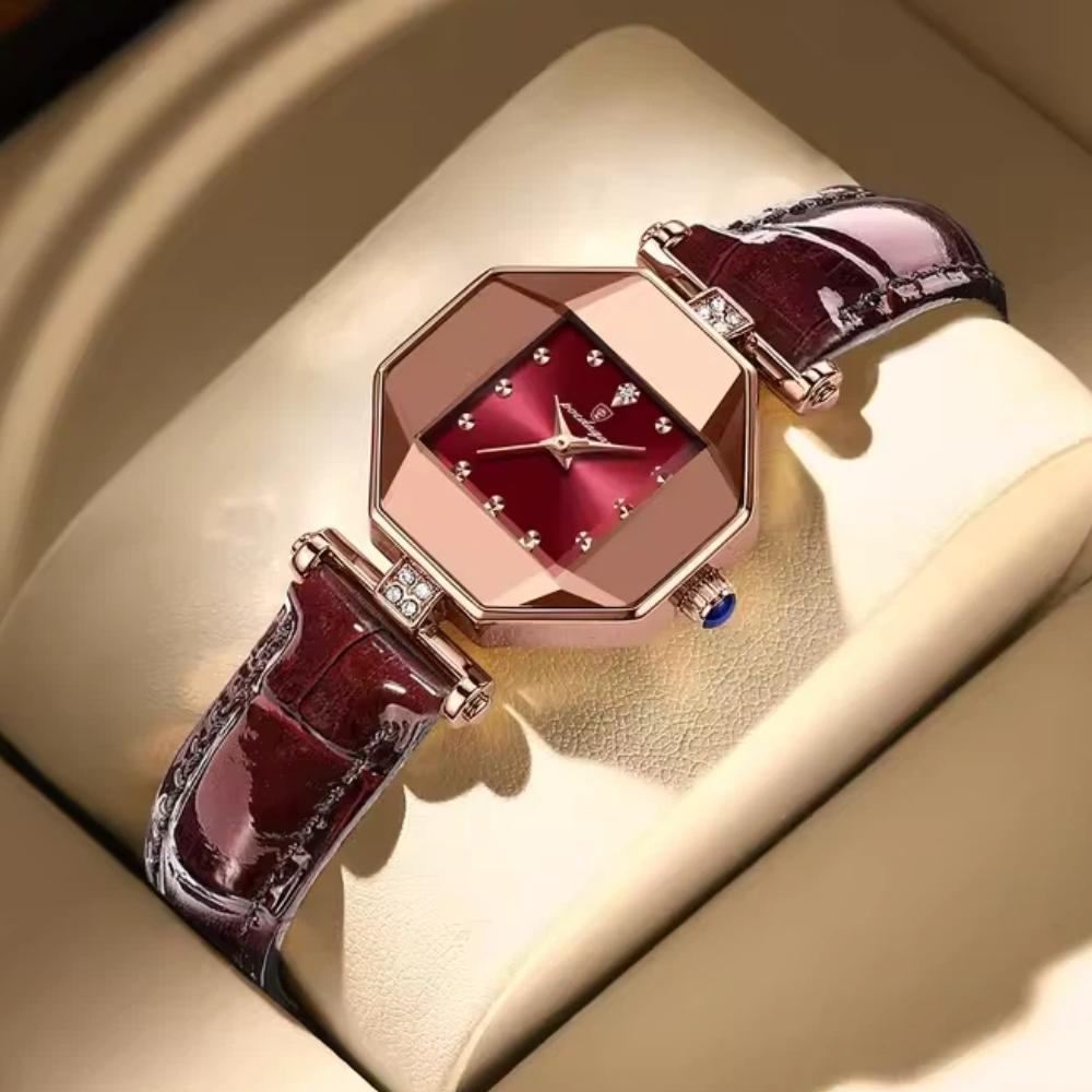 POEDAGAR Luxury Quartz Watch Elegant Fashion Red Dial Waterproof Ladies Leather Watches Women High Quality