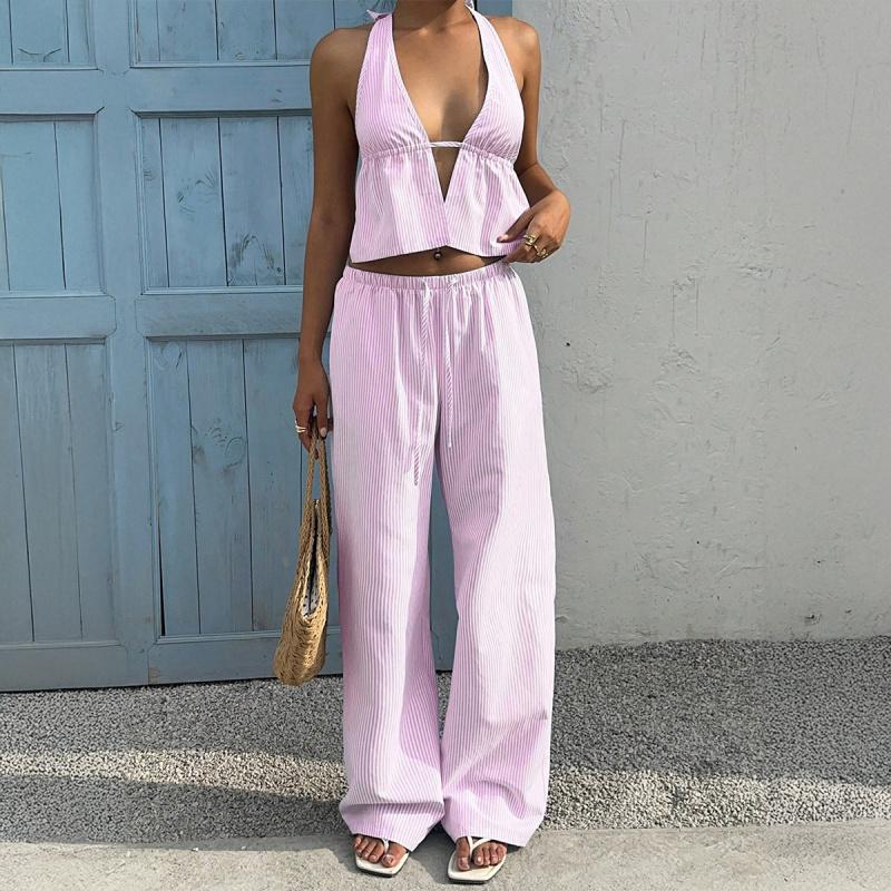 2026 Summer New Vacation Striped Vest Casual Long Pants Women's Casual Suit