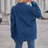 Jachetă Denim cu Mâneci Lungi Largă Casual Guler Turn-Down cu Nasturi Umeri Căzuți Palton Outwear cu