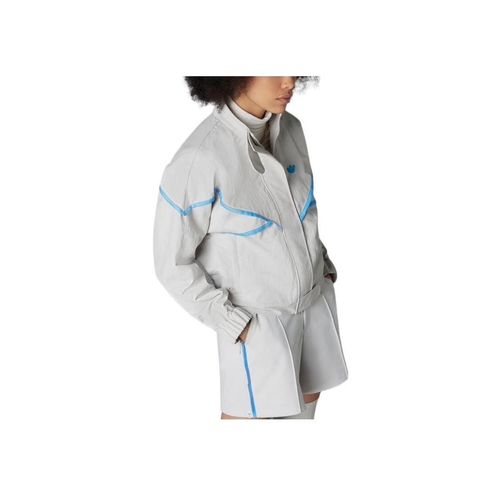 Adidas Casual Stand Collar Logo Print Jacket Women Jacket Gray HK7246