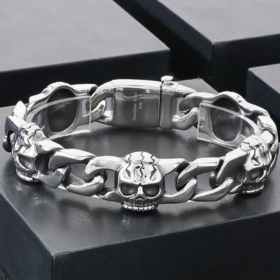 Punk Gothic Herrenarmbänder mit Totenkopf-Panzerkette, kubanische Kette, Herrenarmband für Männer, Edelstahl, Skelett-Schmuckzubehör
