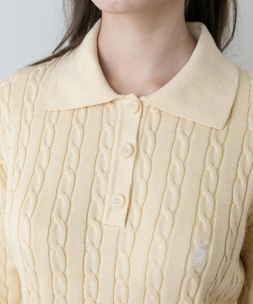 SELITIO Women'S Color Point Cable Collar Knit Lemon