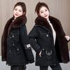 Short pie overcomes women's winter big fur collar waist design plush liner removable jacket mixed batch