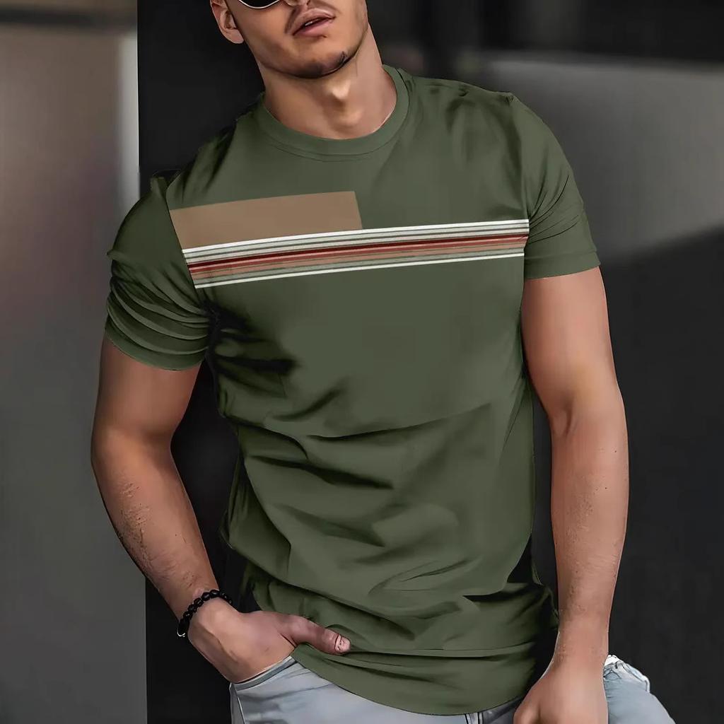 Men's Stripe 3D T-shirts Casual Breath O-Neck Short Sleeve T-shirts For Outdoor Activities Summer Oversized Streetwear Tops