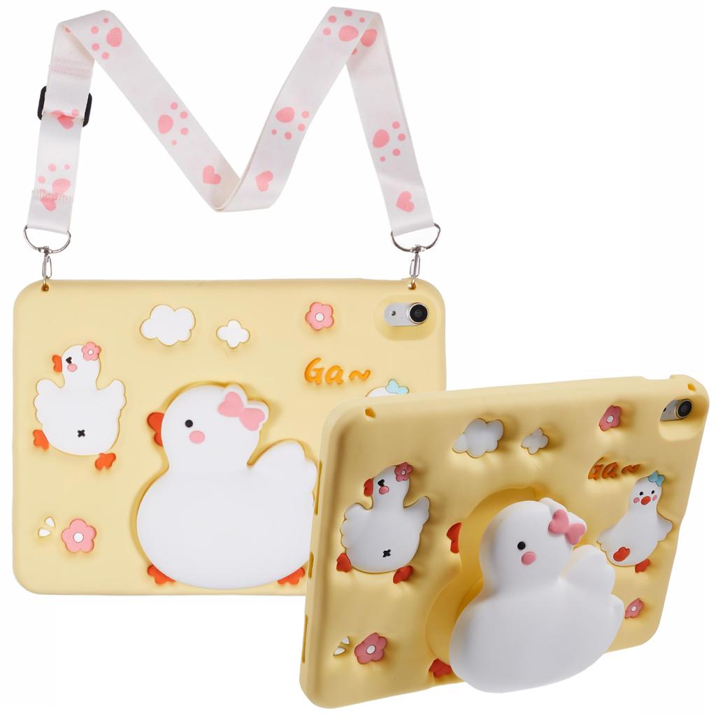 For iPad (2025)/10.9 (2022) Silicone Tablet Case 3D Duck Pattern Design Protective Cover with Shoulder Strap
