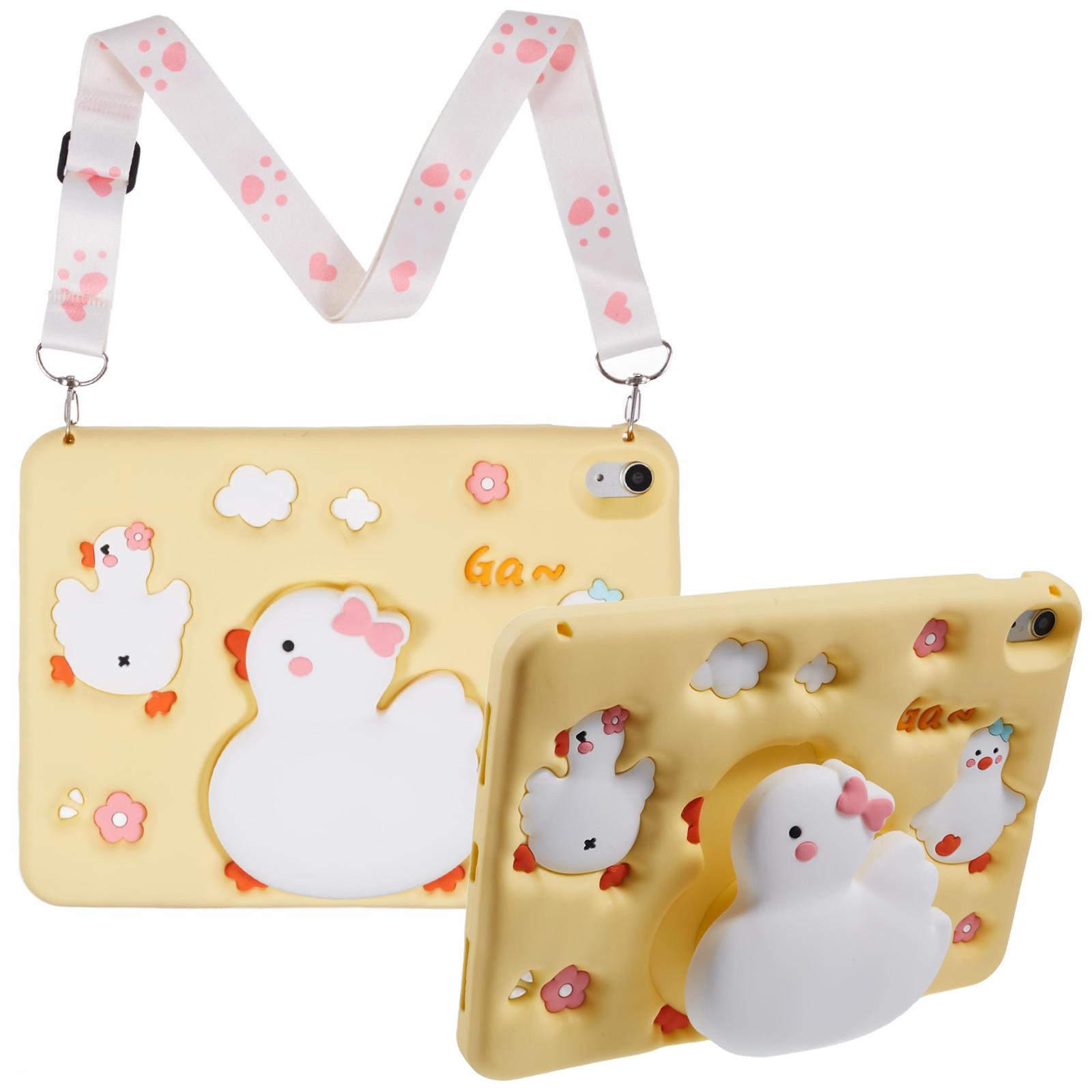 

For iPad (2025)/10.9 (2022) Silicone Tablet Case 3D Duck Pattern Design Protective Cover with Shoulder Strap A