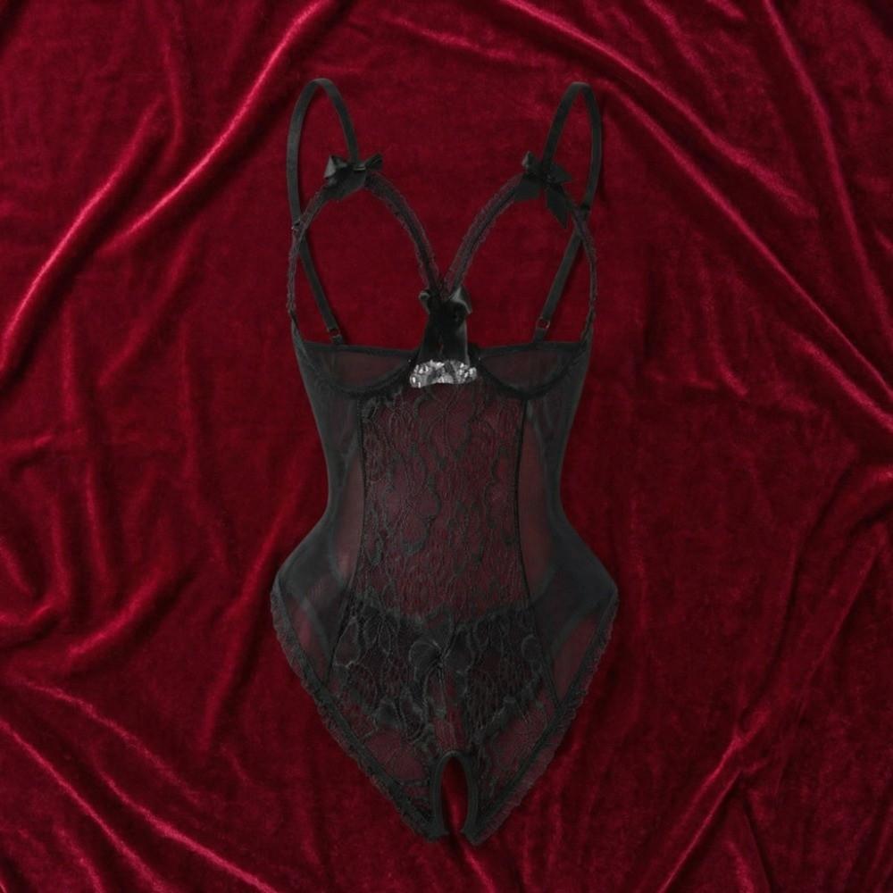 Deep V Women Underwear Open Crotch Lace Sling Nightwear Sweet Lace Bow Bodysuit Gifts