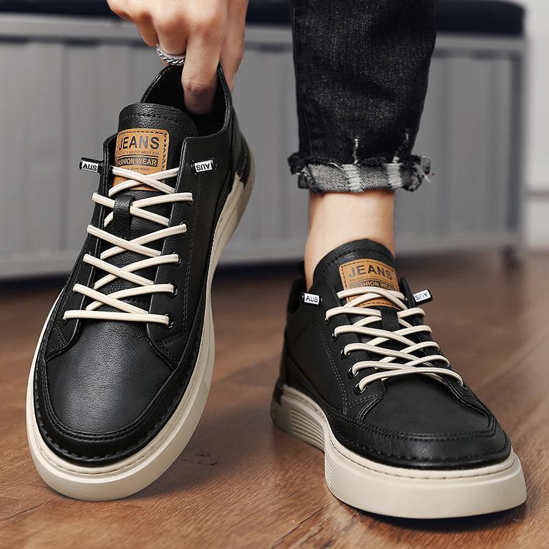 

Мужские коричневые кожаные слипоны для скейтбординга - Водонепроницаемые, Нескользящие, Повседневный спортивный стиль для осени/зимы 2025. 44 чёрный