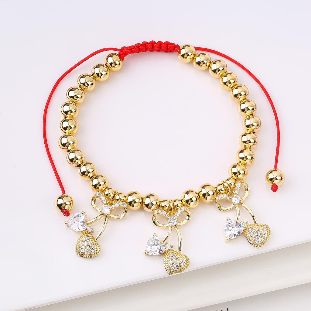 Hot Sale Cute Cherry Strawberry Pendant Copper Bead Chain Bracelet High Quality Crystal Zirconia Fruit Jewelry For Daily Wear