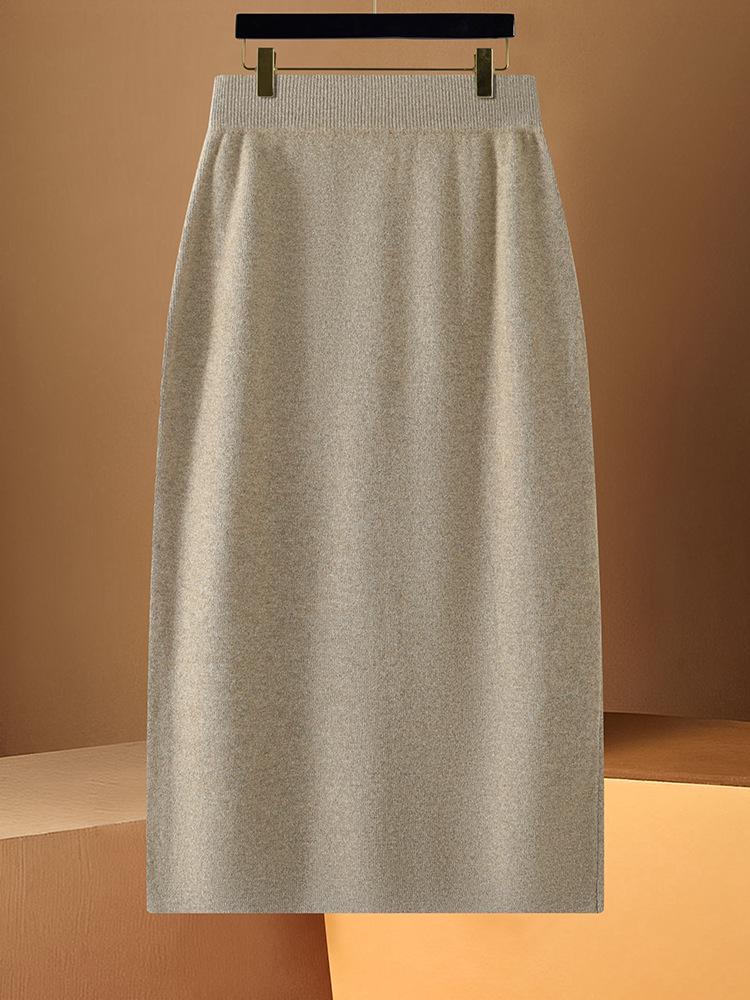 Women's High-Waist 100% Wool Knit Midi Bodycon Skirt - Autumn/Winter Collection